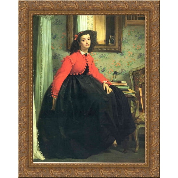 Portrait of Mlle. L.L. (Young Lady in a Red Jacket) 24x20 Gold Ornate Wood Framed Canvas Art by James Tissot