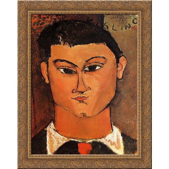 Portrait of Moise Kisling 20x24 Gold Ornate Wood Framed Canvas Art by Modigliani, Amedeo