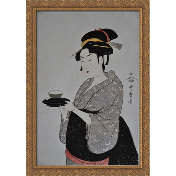 Portrait of Naniwaya Okita 28x40 Large Gold Ornate Wood Framed Canvas Art by Kitagawa Utamaro