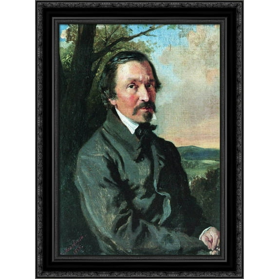 Portrait of Nikolay Nekrasov 20x24 Black Ornate Wood Framed Canvas Art by Makovsky, Konstantin