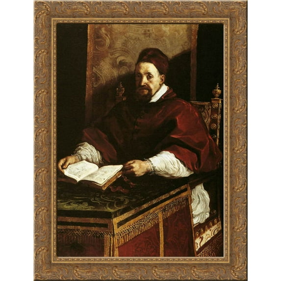 Portrait of Paul Gregory XV 24x18 Gold Ornate Wood Framed Canvas Art by Guercino