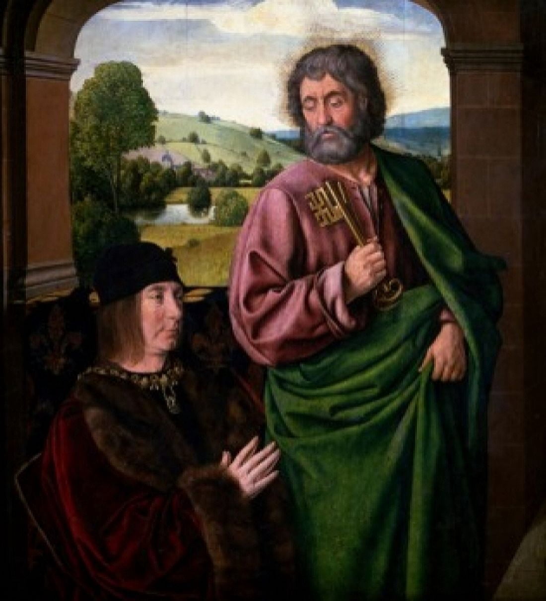 Portrait of Pierre II  Duke of Bourbon with Saint Peter by Jean Hey  Circa 1492-1493  France  Paris  Musee du Louvre Canvas Art - Jean Hey (24 x 36)