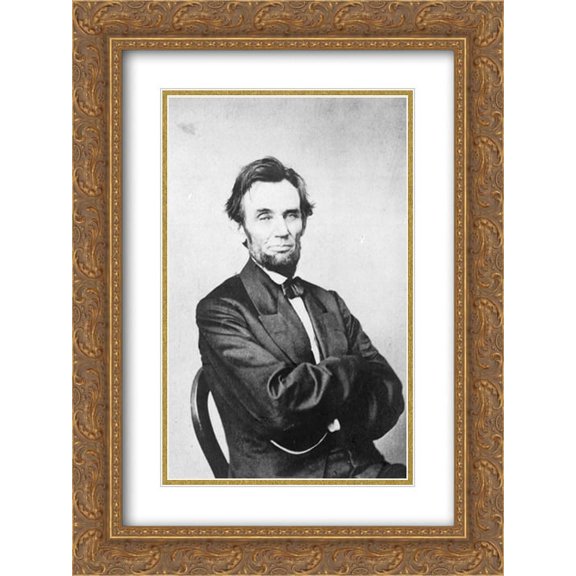 Portrait of President Abraham Lincoln, half-length, seated 18x24 Double Matted Gold Ornate Framed Art Print