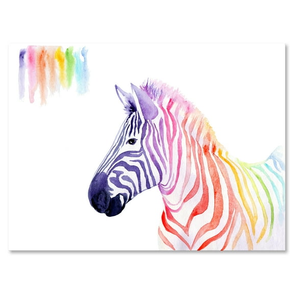 Portrait of Rainbow Zebra On White 8 in x 12 in Painting Canvas Art Print, by Designart