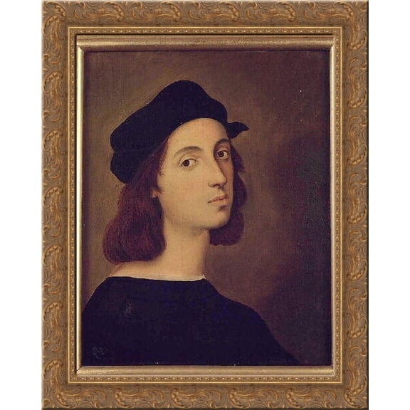 Portrait of Raphael 24x20 Gold Ornate Wood Framed Canvas Art by Jean Auguste Dominique Ingres
