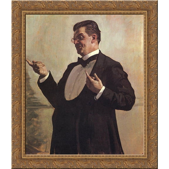 Portrait of Russian actor Vasily Luzhsky 24x20 Gold Ornate Wood Framed Canvas Art by Boris Kustodiev
