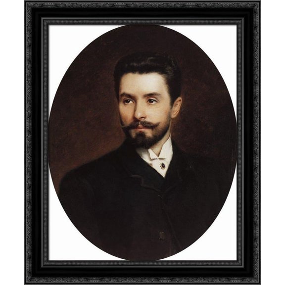 Portrait of Russian opera singer Nikolay Figner 20x24 Black Ornate Wood Framed Canvas Art by Makovsky, Konstantin