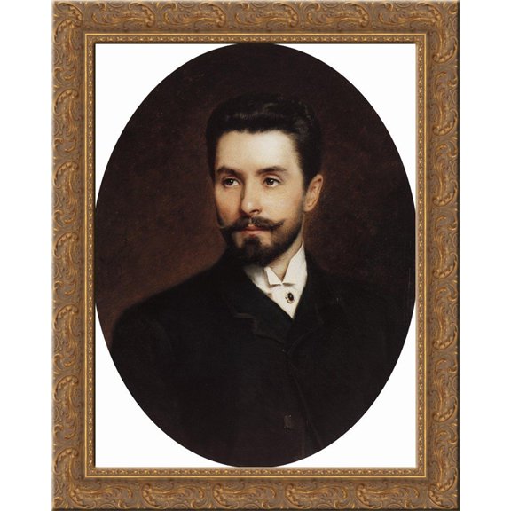 Portrait of Russian opera singer Nikolay Figner 20x24 Gold Ornate Wood Framed Canvas Art by Makovsky, Konstantin