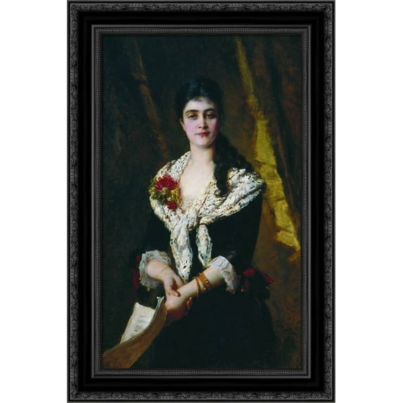 Portrait of Russian opera singer Sandra Panaeva 18x24 Black Ornate Wood Framed Canvas Art by Makovsky, Konstantin