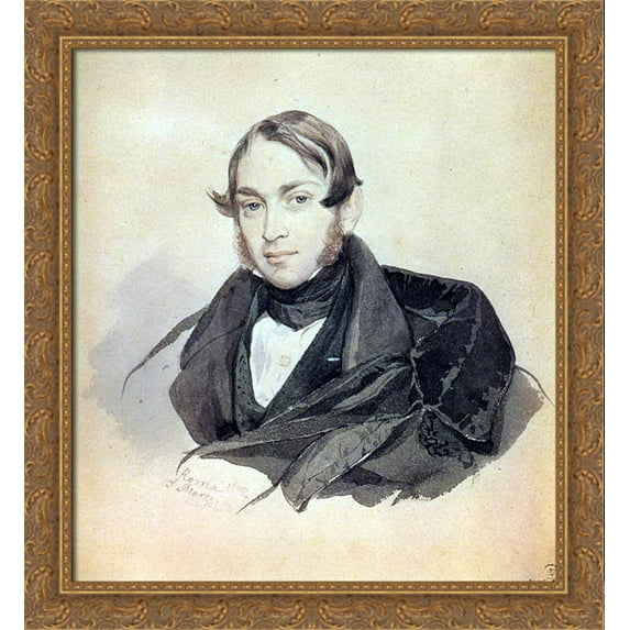 Portrait of S. A. Sobolevsky 28x30 Large Gold Ornate Wood Framed Canvas Art by Karl Bryullov