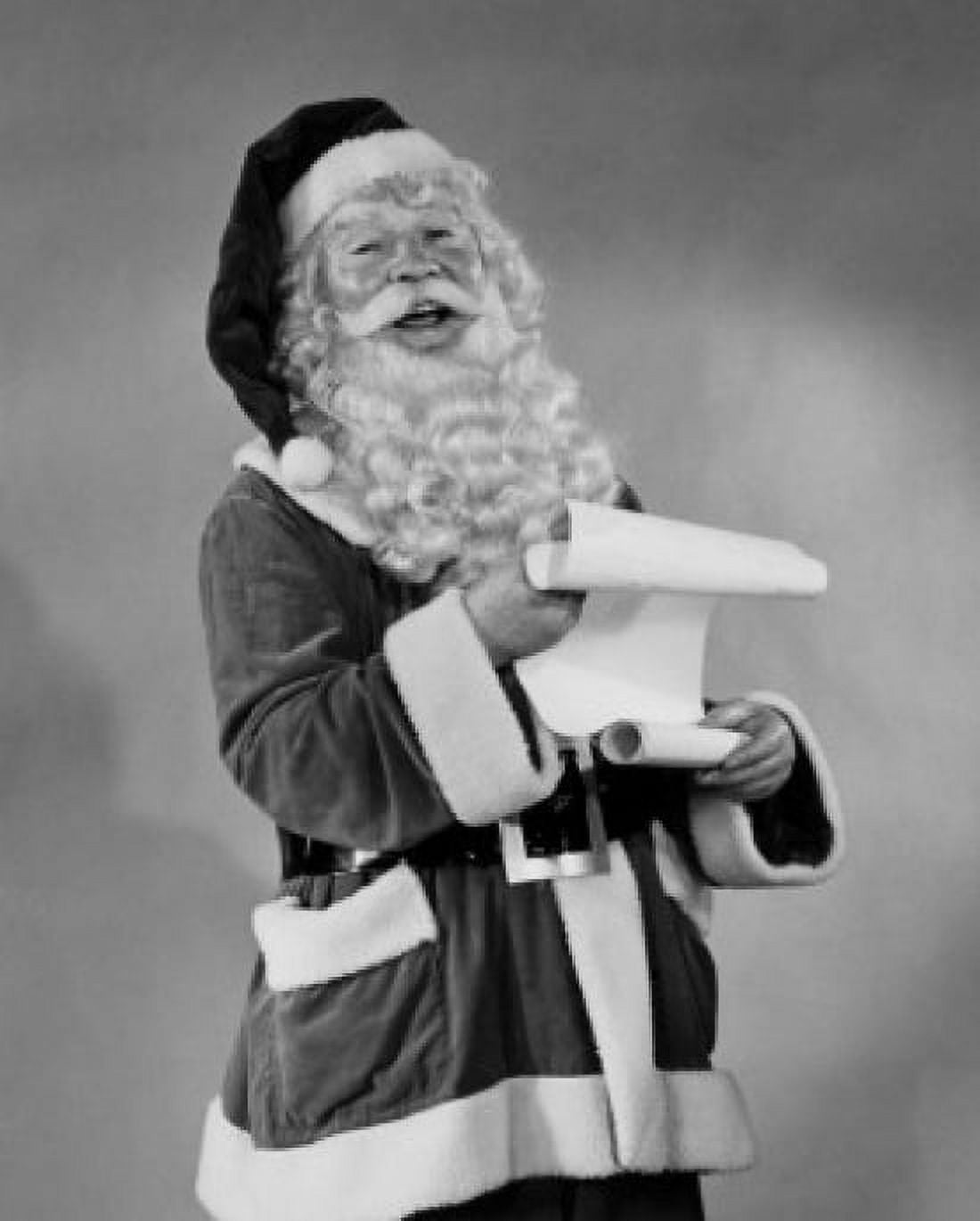 Portrait of Santa Claus holding a list of names and laughing Canvas Art - (24 x 36)