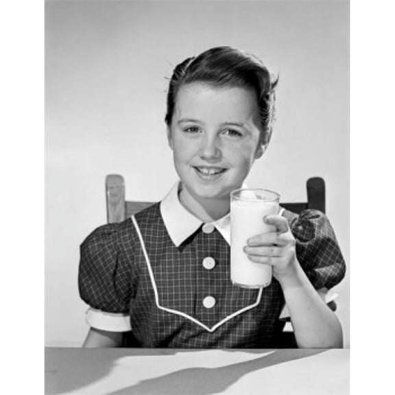 Portrait of School Girl Drinking Milk Poster Print - 18 x 24 in.