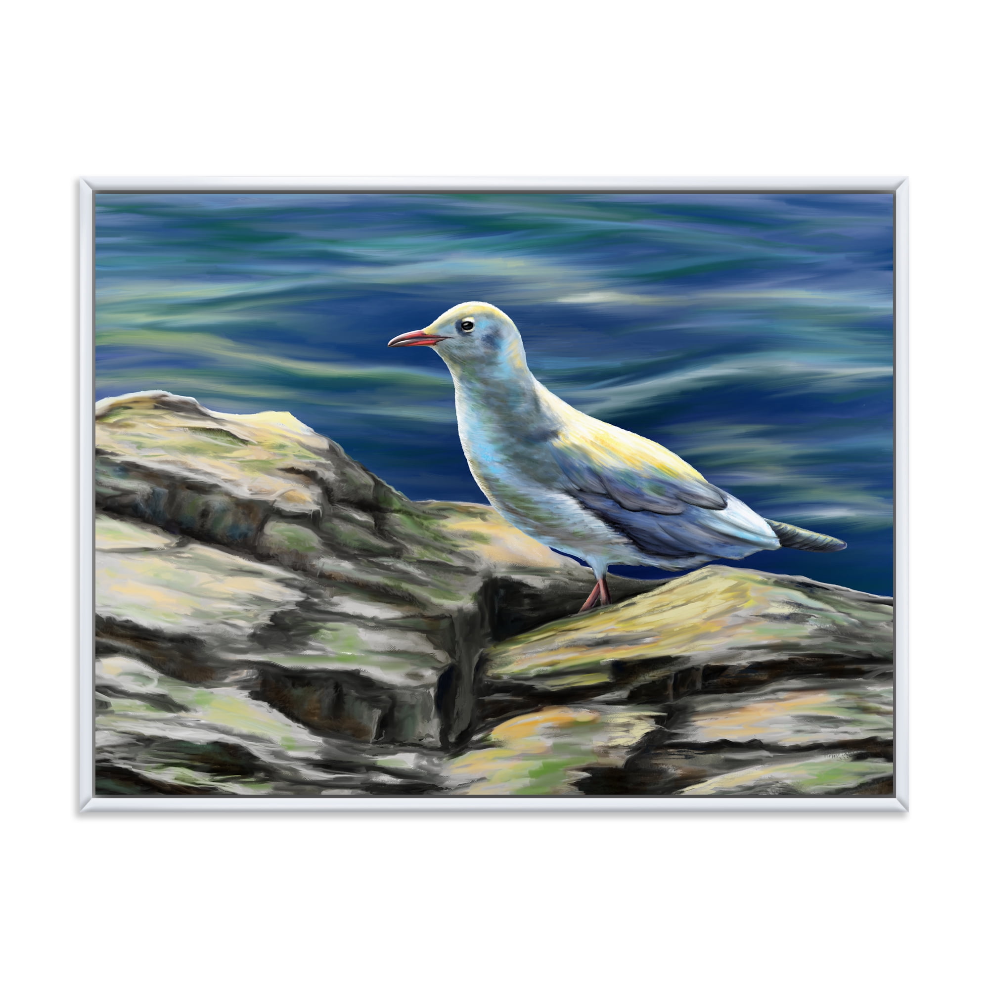 Portrait of Seagull Birds By The Sea 40 in x 30 in Framed Painting Canvas Art Print, by Designart