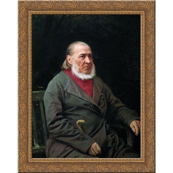 Portrait of Sergei Timofeevich Aksakov 24x20 Gold Ornate Wood Framed Canvas Art by Ivan Kramskoy