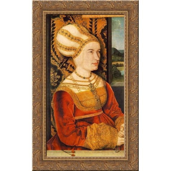 Portrait of Sibylla (or Sybilla) von Freyberg (born Gossenbrot) 24x16 Gold Ornate Wood Framed Canvas Art by Bernhard Strigel