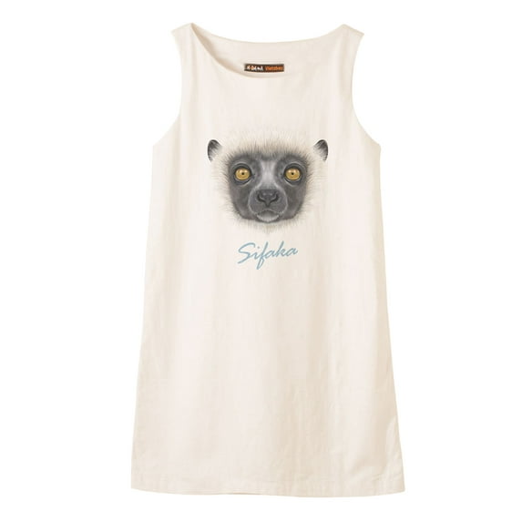Portrait of Sifaka Lemur Printed Vintage Cotton Linen Mini Shift Dress WDS_01 20