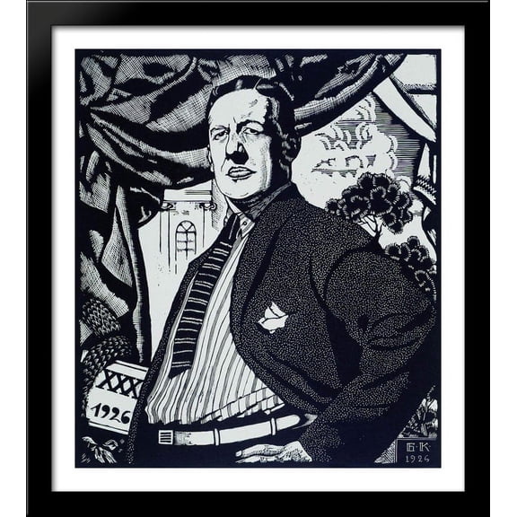 Portrait of Soviet actor Nikolay Monakhov 28x32 Large Black Wood Framed Print Art by Boris Kustodiev