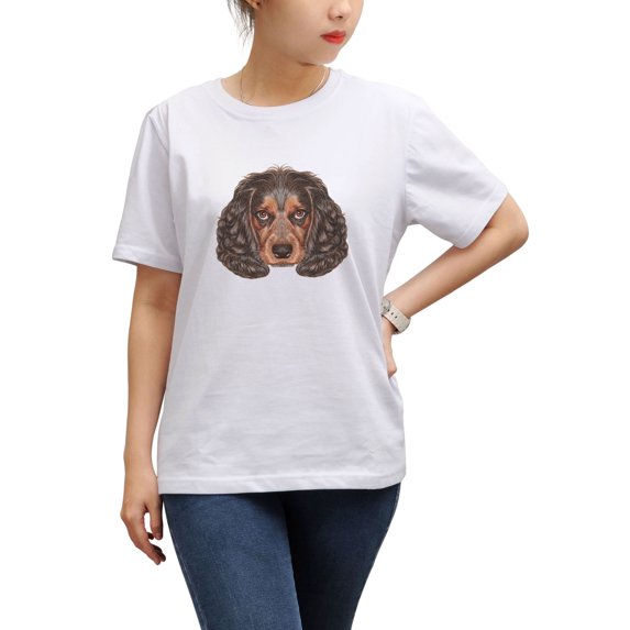 Portrait of Spaniel Dog Print Cotton Short Sleeves Loose Top Tee Shirt WTS_17 M