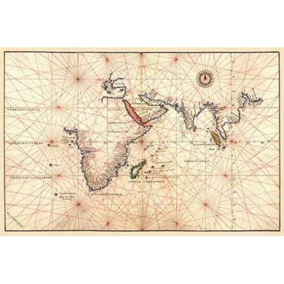 Portolan Map of Africa the Indian Ocean and the Indian Subcontinent Poster Print by Battista Agnese (12 x 18)