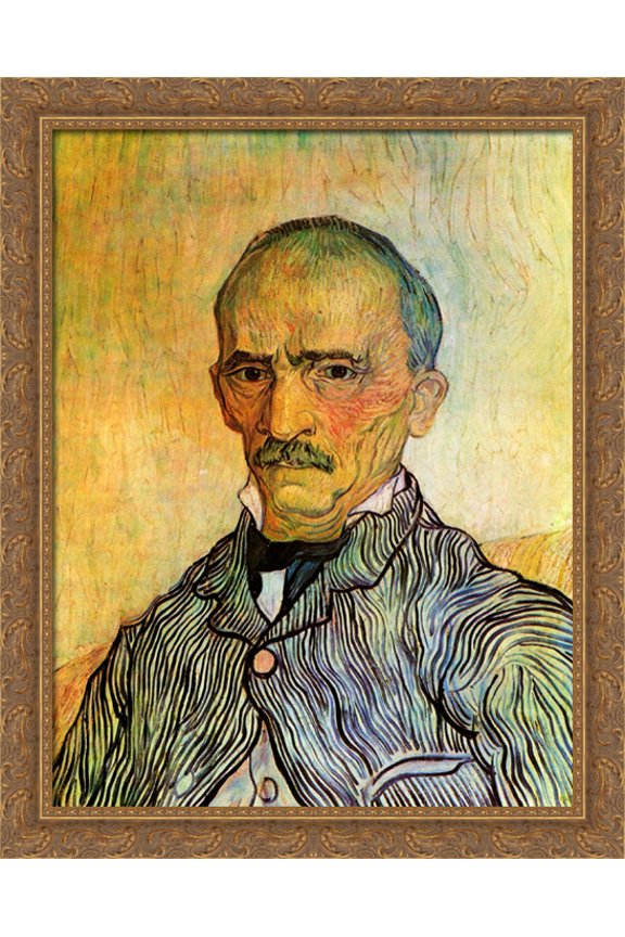Portrait of Trabuc, an Attendant at Saint-Paul Hospital 28x36 Large Gold Ornate Wood Framed Canvas Art by Vincent van Gogh