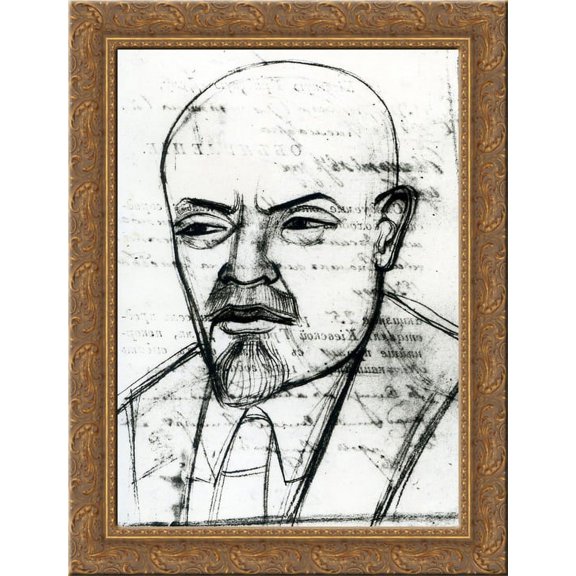 Portrait of Vladimir Lenin 24x20 Gold Ornate Wood Framed Canvas Art by Mykhailo Boichuk