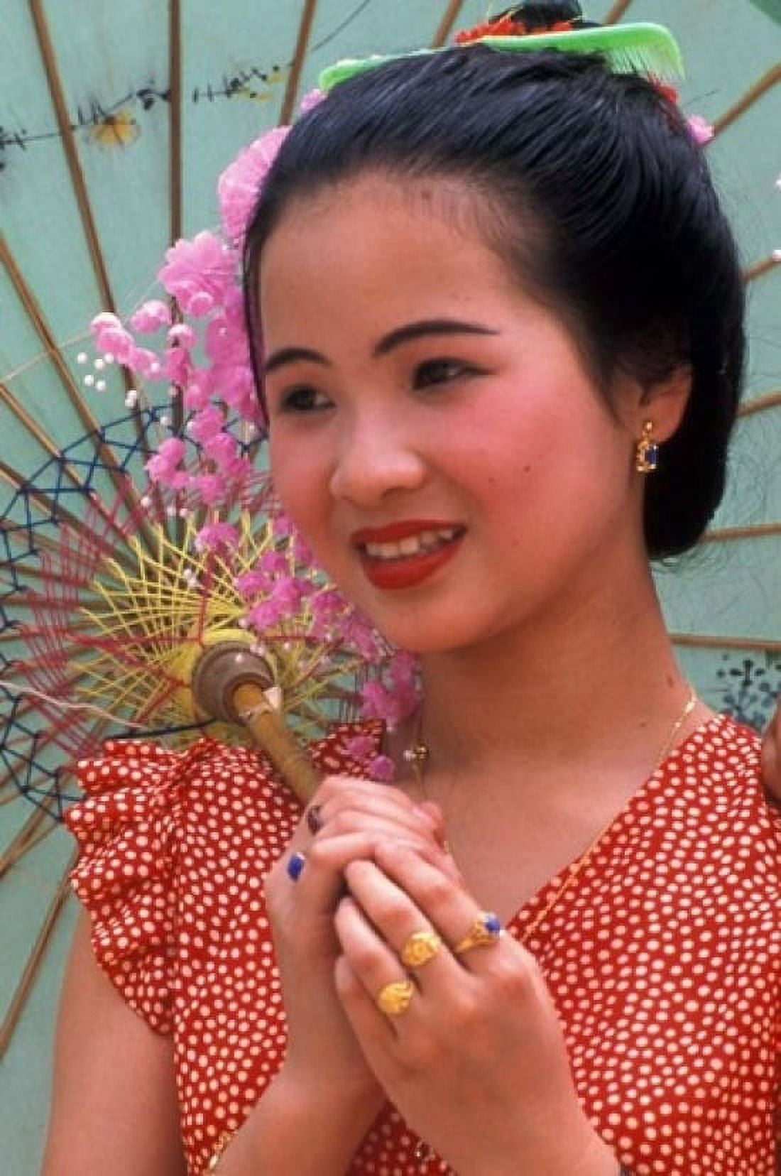 Portrait of Water Dai Girl With Umbrella China Canvas Art - Keren Su DanitaDelimont (11 x 17)