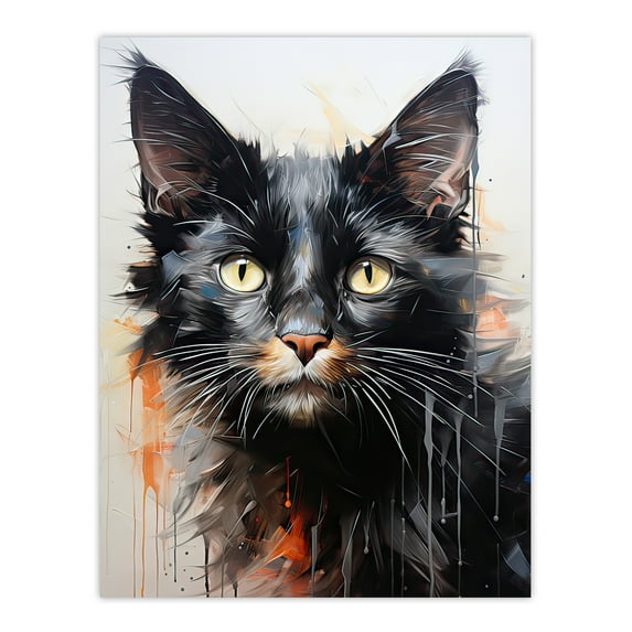 Portrait of a Black Kitten Drip Paint Oil Painting Orange Grey Cream Cat Lover Artwork Unframed Wall Art Print Poster Home Decor Premium