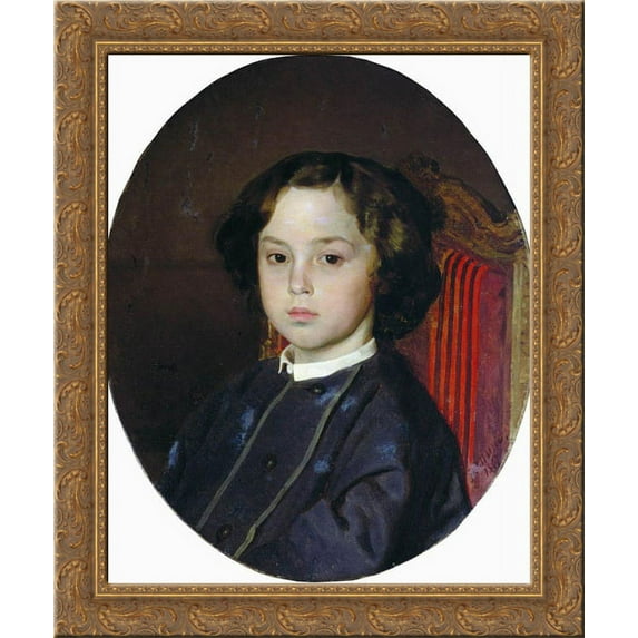 Portrait of a Boy 20x24 Gold Ornate Wood Framed Canvas Art by Repin, Ilya