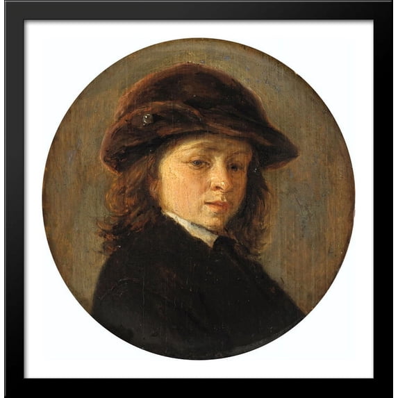 Portrait of a Boy 28x28 Large Black Wood Framed Print Art by Adriaen van Ostade