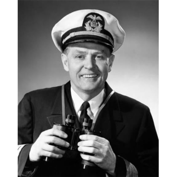 Portrait of a Captain Holding a Pair of Binoculars & Smiling Poster Print - 18 x 24 in.