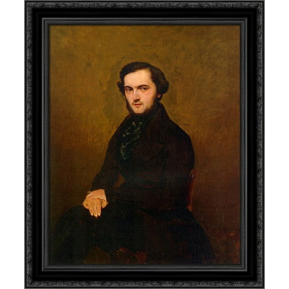 Portrait of a Gentleman 20x23 Black Ornate Wood Framed Canvas Art by Corot, Jean Baptiste Camille