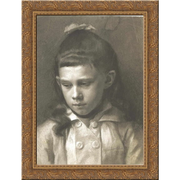 Portrait of a Girl, Head Slightly Turned Left 24x18 Gold Ornate Wood Framed Canvas Art by Gustav Klimt