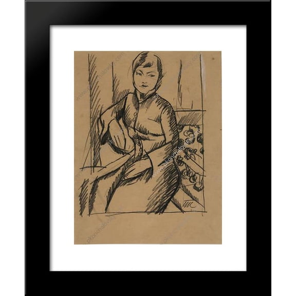 Portrait of a Lady. Drawing for the portrait of of Anna Emilevna Goncz. 20x24 Framed Art Print by Pyotr Konchalovsky