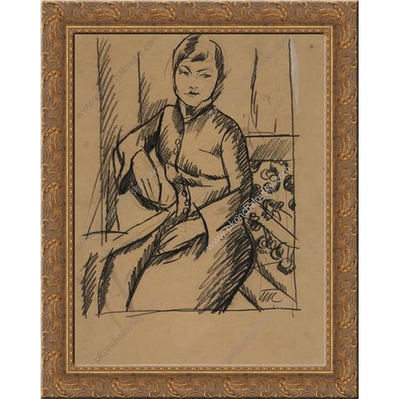 Portrait of a Lady. Drawing for the portrait of of Anna Emilevna Goncz. 24x20 Gold Ornate Wood Framed Canvas Art by Pyotr Konchalovsky