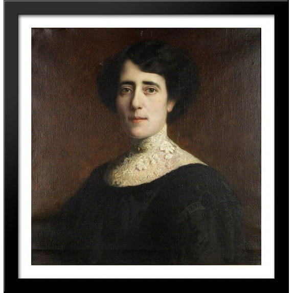 Portrait of a Lady with lace collar 28x28 Large Black Wood Framed Print Art by Franz Stuck