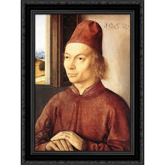 Portrait of a Man 19x24 Black Ornate Wood Framed Canvas Art by Bouts, Dirck