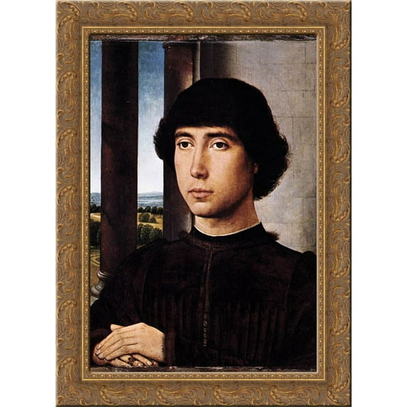 Portrait of a Man at a Loggia 20x24 Gold Ornate Wood Framed Canvas Art by Memling, Hans