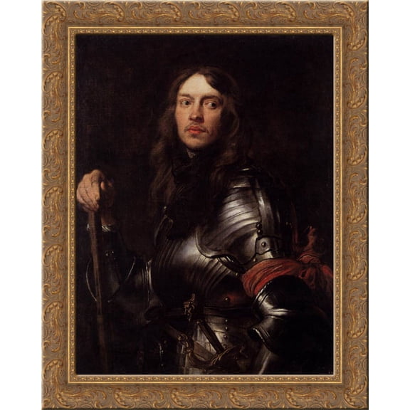 Portrait of a Man in Armour with Red Scarf 24x20 Gold Ornate Wood Framed Canvas Art by Anthony van Dyck