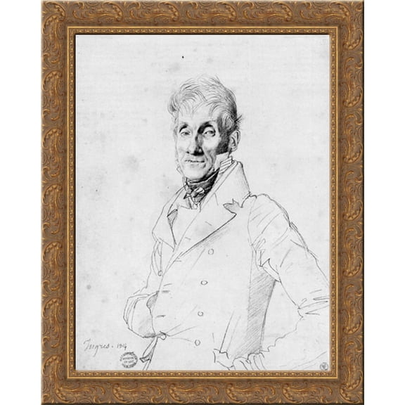 Portrait of a Man, possible Edm? Bochet 20x24 Gold Ornate Wood Framed Canvas Art by Ingres, Jean Auguste Dominique