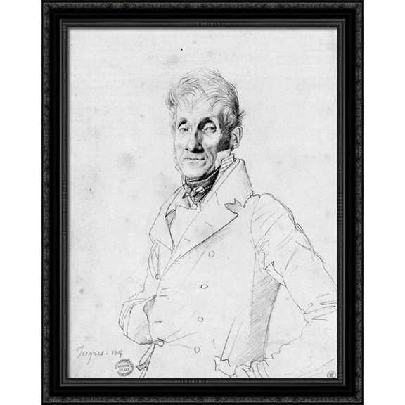 Portrait of a Man, possible Edm? Bochet 28x36 Large Black Ornate Wood Framed Canvas Art by Jean Auguste Dominique Ingres