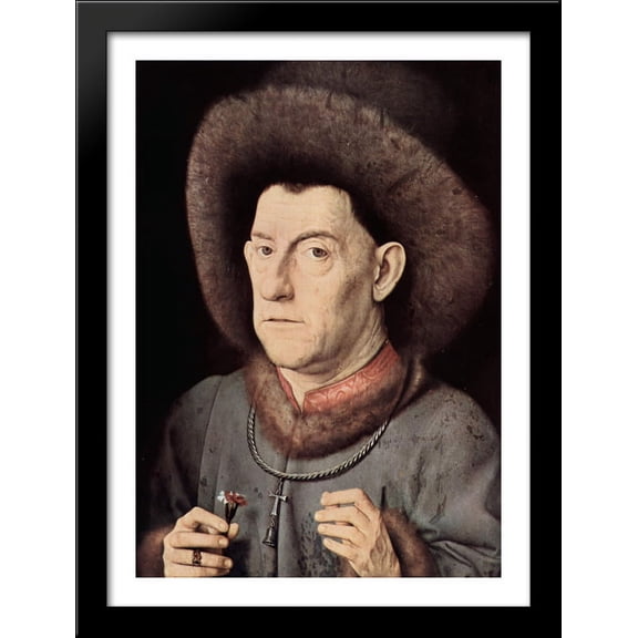 Portrait of a Man with Carnation 28x38 Large Black Wood Framed Print Art by Jan van Eyck