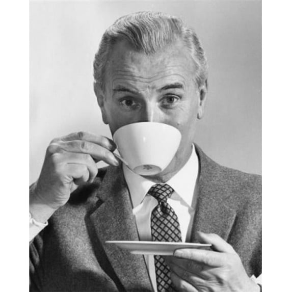 Portrait of a Mature Man Drinking Coffee Poster Print - 18 x 24 in.