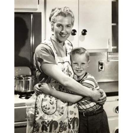 Portrait of a Mother Hugging Her Son Poster Print - 18 x 24 in.