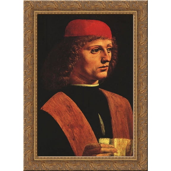 Portrait of a Musician 19x24 Gold Ornate Wood Framed Canvas Art by Da Vinci, Leonardo