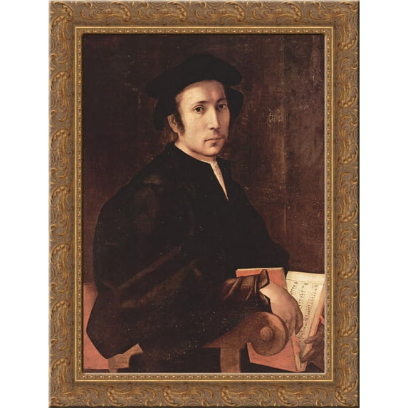 Portrait of a Musician 20x24 Gold Ornate Wood Framed Canvas Art by Pontormo, Jacopo