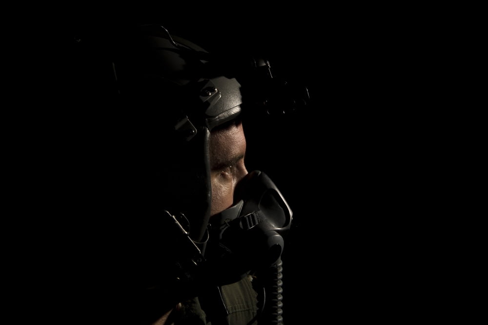 Portrait of a US Air Force pilot with oxygen mask Canvas Art - Stocktrek Images (35 x 23)