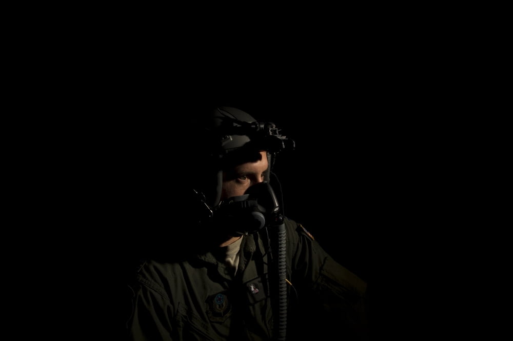Portrait of a US Air Force pilot with oxygen mask Canvas Art - Stocktrek Images (35 x 23)