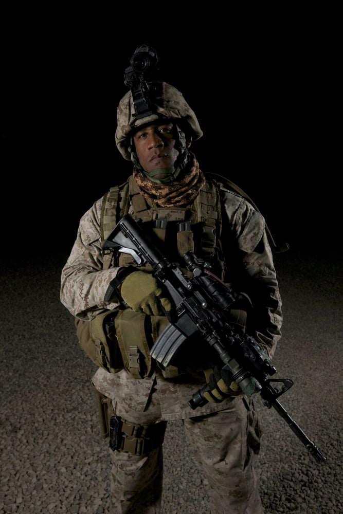 Portrait of a US Marine in Afghanistan Canvas Art - Terry MooreStocktrek Images (12 x 18)