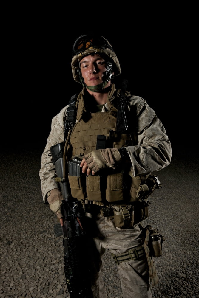 Portrait of a US Marine in Afghanistan Canvas Art - Terry MooreStocktrek Images (24 x 35)