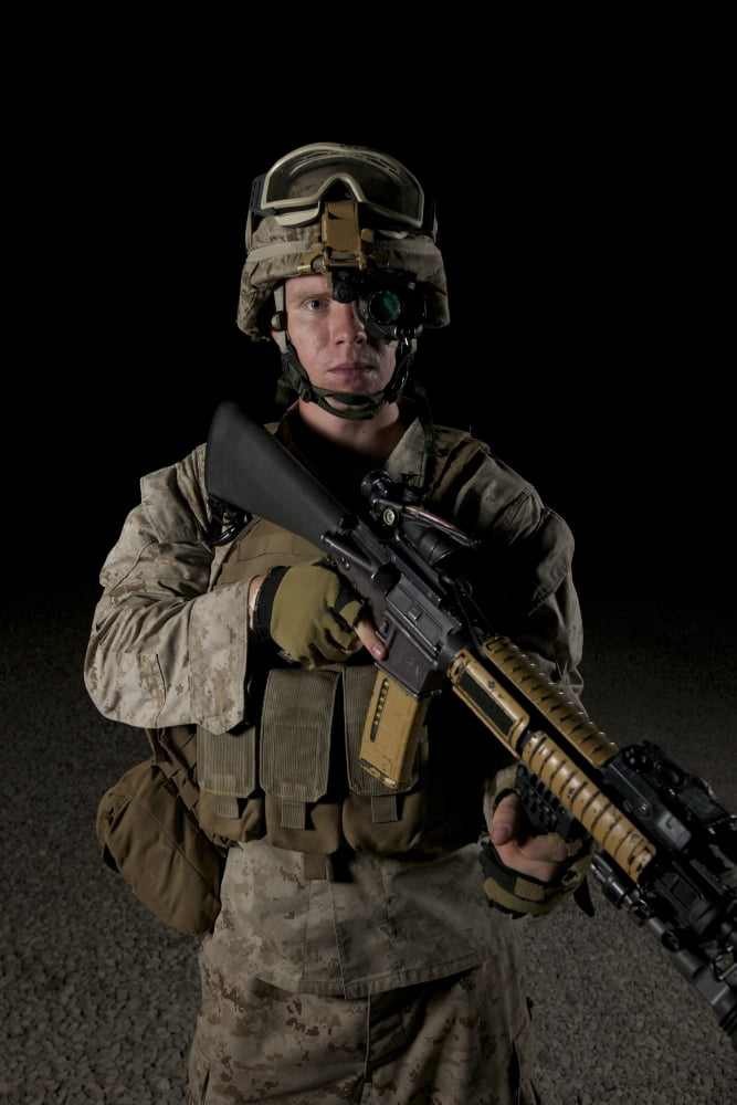 Portrait of a US Marine wearing night vision device Canvas Art - Terry MooreStocktrek Images (12 x 18)